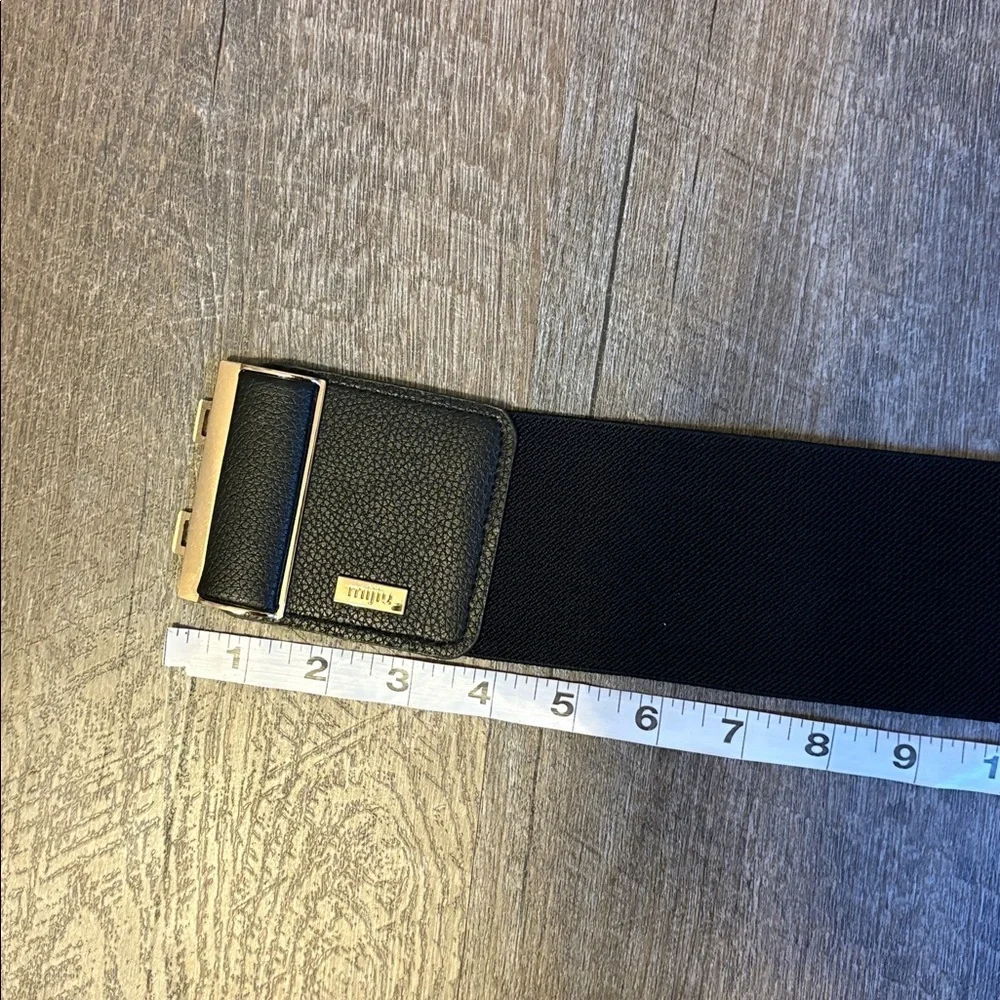 Mijiu Black Wide Hook Closure Faux Leather Elastic Belt